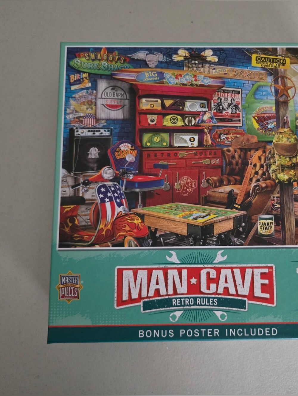 MasterPieces MAN CAVE Retro Rules 1000-Piece Puzzle - Teal Box